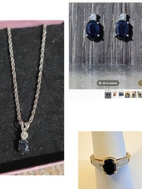 Untested Classic Sapphire Pendant Necklace and Stud Earrings Set & Ring
